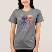 Funky Ocean Guardians: Custom Octopi & Jellyfish Tri-Blend Shirt (Vorderseite)