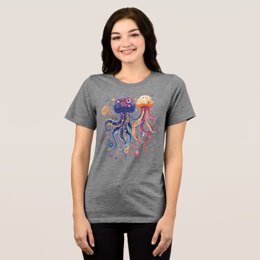 Funky Ocean Guardians: Custom Octopi & Jellyfish Tri-Blend Shirt (Vorderseite voll)