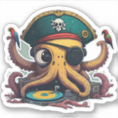 Funky Octopus DJ Aufkleber (Vorderseite)