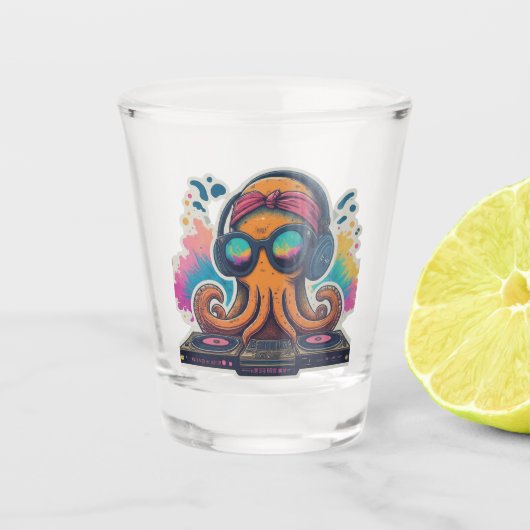 Funky Octopus DJ Schnapsglas (Vorderseite)