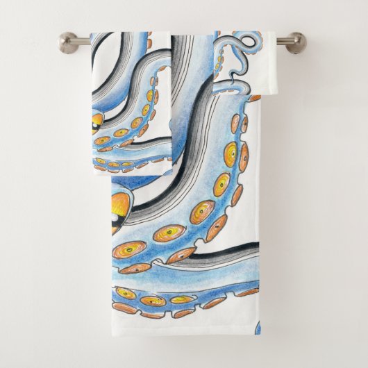 Funky Octopus Ink Blue Orange Badhandtuch Set (Insitu)
