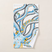 Funky Octopus Ink Blue Orange Badhandtuch Set (Handtuch)