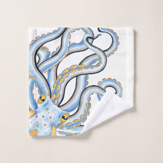 Funky Octopus Ink Blue Orange Badhandtuch Set (Waschlappen)