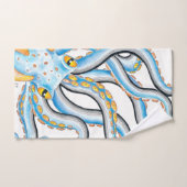 Funky Octopus Ink Blue Orange Badhandtuch Set (Handtuch)