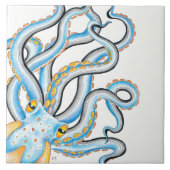 Funky Octopus Ink Blue Orange Fliese (Vorderseite)
