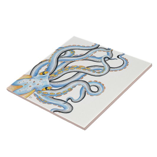 Funky Octopus Ink Blue Orange Fliese (Seite)