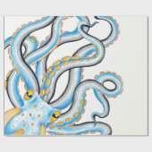 Funky Octopus Ink Blue Orange Geschenkpapier (Flach)