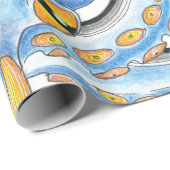 Funky Octopus Ink Blue Orange Geschenkpapier (Rolleneckpunkt)