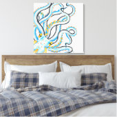 Funky Octopus Ink Blue Orange Leinwanddruck (Insitu (Schlafzimmer))