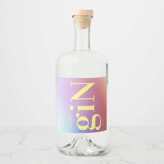 Funky Ombre Big Monogram Modern Bold Simple Gin Alkoholflaschenetikett (Vorderseite)
