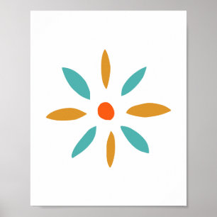 Funky Orange Blaue Blume Mitte des Jahrhunderts Poster