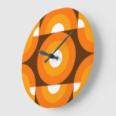 Funky Orange Braune Retro-Kreis-Kunstmuster Große Wanduhr (Winkel)