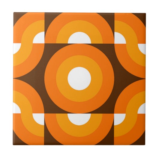 Funky Orange Brown Retro Circles Art Pattern Fliese (Vorderseite)