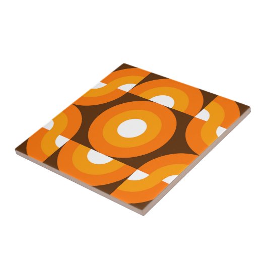 Funky Orange Brown Retro Circles Art Pattern Fliese (Seite)