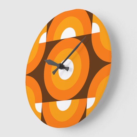 Funky Orange Brown Retro Circles Art Pattern Große Wanduhr (Winkel)