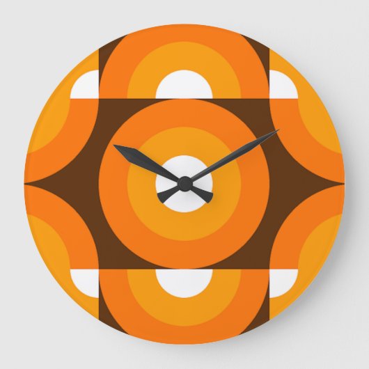 Funky Orange Brown Retro Circles Art Pattern Große Wanduhr (Vorderseite)