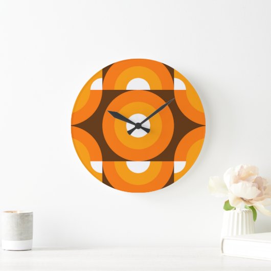 Funky Orange Brown Retro Circles Art Pattern Große Wanduhr (Zuhause)