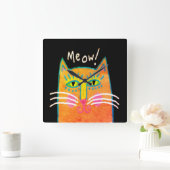 Funky Orange Cat Abstrakt Art Quadratische Wanduhr (Zuhause)