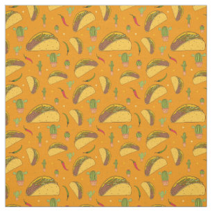 Funky Orange Mexican Food Tacos und Chiles Print Stoff