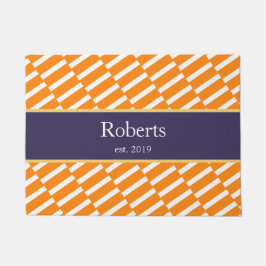 Funky Orange Pattern Family Name and Year Modern Fußmatte