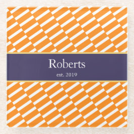 Funky Orange Pattern Family Name and Year Modern Glasuntersetzer