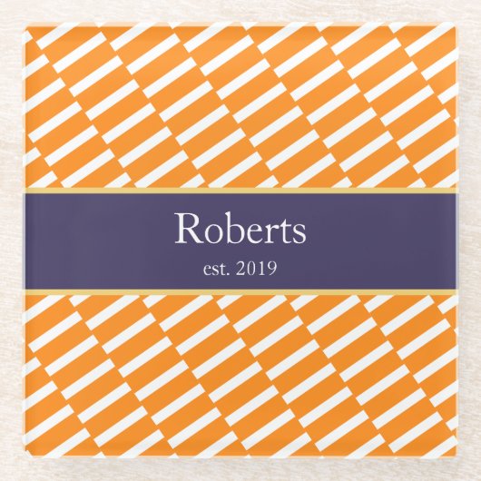 Funky Orange Pattern Family Name and Year Modern Glasuntersetzer (Vorderseite)