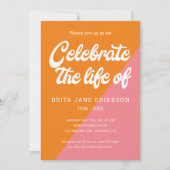Funky Orange Pink Retro Celebration of Life Foto Einladung (Vorderseite)