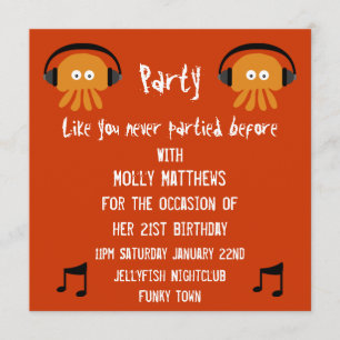 Funky orange Quallen DJ-Party Einladung
