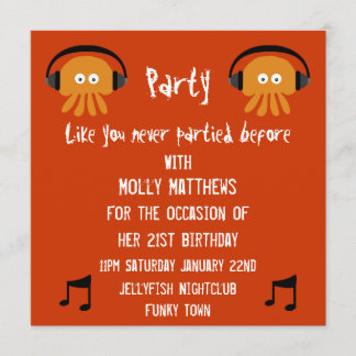 Funky orange Quallen DJ-Party Einladung