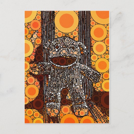 Funky Orange Sock Monkey Circles Bubbles Pop Art Postkarte (Vorderseite)