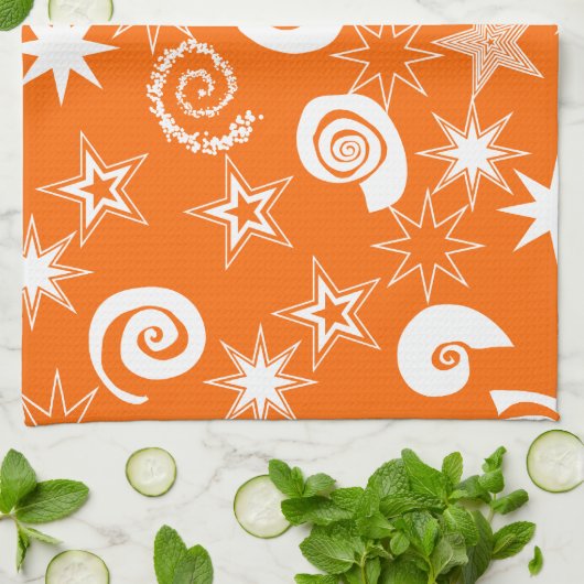 Funky Orange Stars und Wirbel Fun Pattern Geschenk Küchentuch (Gefaltet)