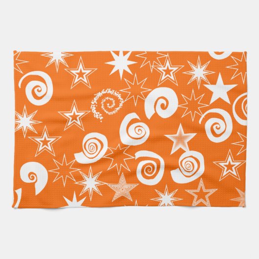 Funky Orange Stars und Wirbel Fun Pattern Geschenk Küchentuch (Horizontal)