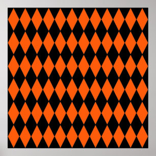 Funky Orange und Black Diamond Harlequin Pattern Poster