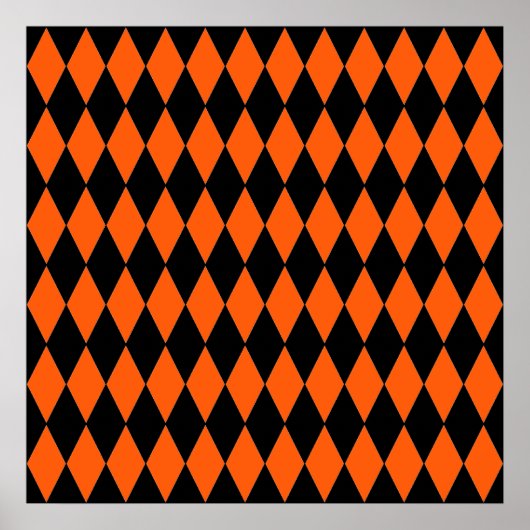 Funky Orange und Black Diamond Harlequin Pattern Poster (Vorne)