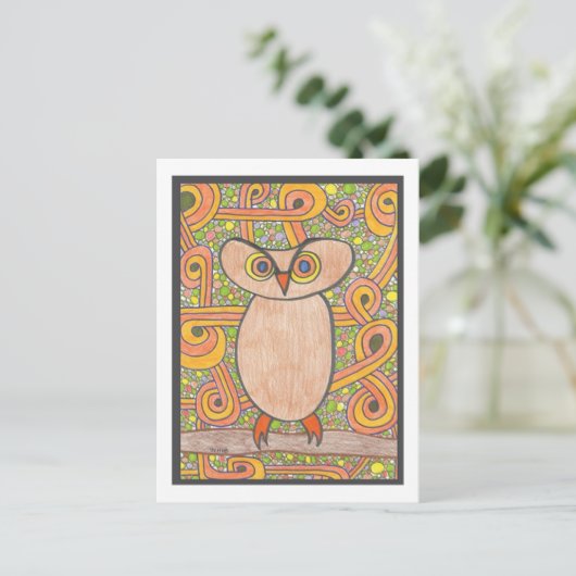 Funky Owl Postkarte (Stehend Vorderseite)