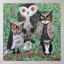 Funky Owls Akylic Art Poster