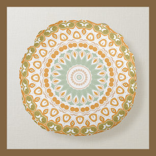 Funky Painted Medallion in Orange und Green Rundes Kissen