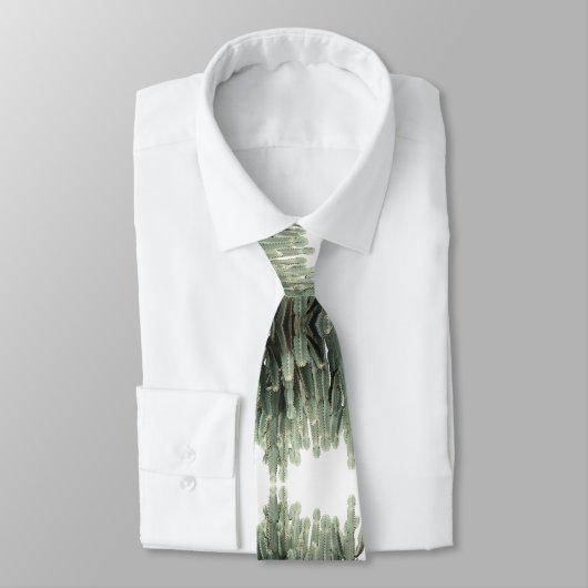 Funky Pale Green Cactus Succulent Pattern Krawatte (Gebunden)
