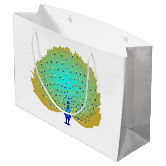 Funky Peacock Herzendesign Große Geschenktüte (Rückseite Schrägansicht)