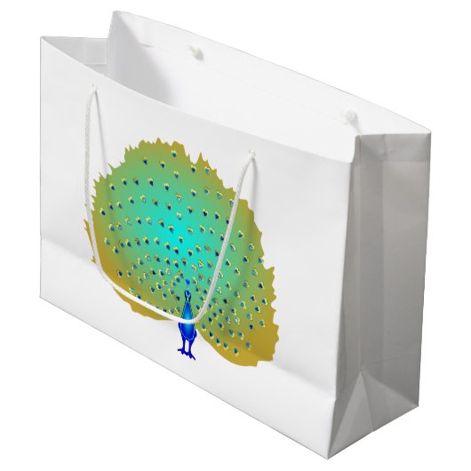 Funky Peacock Herzendesign Große Geschenktüte (Vorderseite Schrägansicht)