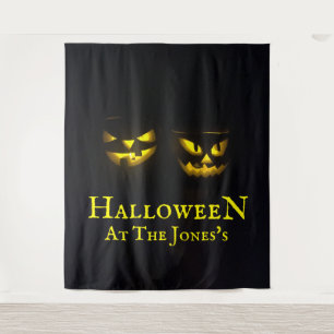Funky personalisiert-gelber Halloween-Kürbis Wandteppich