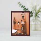 Funky Pfirsich-Badezimmer Postkarte (Stehend Vorderseite)