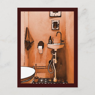 Funky Pfirsich-Badezimmer Postkarte