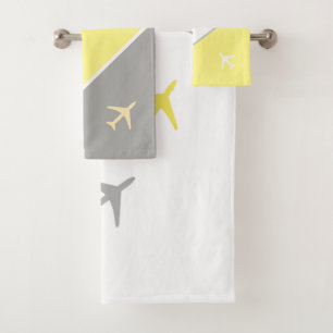 Funky Pilot Aviation Flugzeug Flugzeuge Gelb Grau Badhandtuch Set