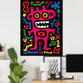 Funky Pink Alien - Neon Pop Art Quirky Monster Poster (Heimbüro)