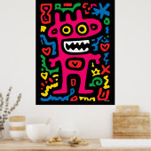 Funky Pink Alien - Neon Pop Art Quirky Monster Poster (Küche)