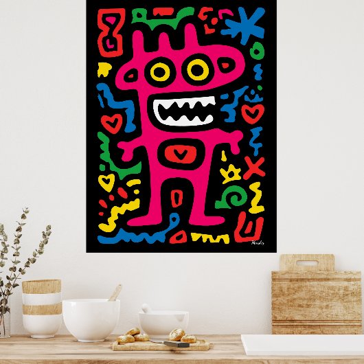Funky Pink Alien - Neon Pop Art Quirky Monster Poster (Küche)