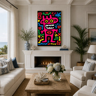 Funky Pink Alien - Neon Pop Art Quirky Monster Poster