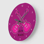 Funky Pink & Black Guitars Girls Rock Clock Große Wanduhr (Winkel)