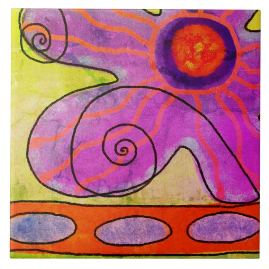 Funky Pink Blume Abstrakte Malerei Fliese (Vorderseite)